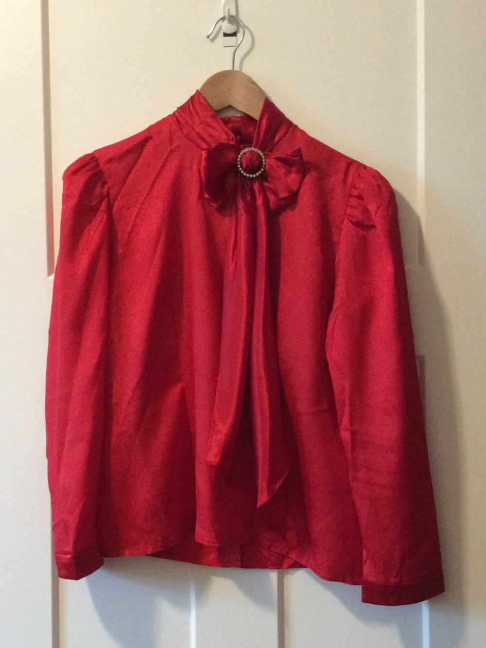 Vintage 10 Nilani Petite - Fancy Red Satin w/ Bling embellished Big Bow W's top